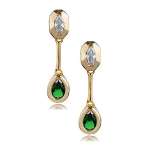 Pear Cut <b>Emerald</b> Zircon Stone Gold Plated Sterling Silver <b>Stud</b> <b>Earrings</b> Dainty Handmade Turkish Jewelry for Anniversary - Product Image 3