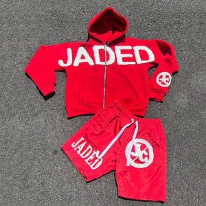 Custom Printed Distressed Embroidered <b>Patches</b> Logo Cotton Jogger Suit Oversized Hoodies <b>Shorts</b> Set Sweatsuits Tracksuits <b>Men</b> - Product Image 2