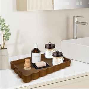 Bandeja DE SERVICIO DE MADERA marrón nogal personalizada hecha a mano con asas centrales recortadas para desayuno café y Decoración de mesa - Product Image 2