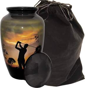Urne funéraire belle golfeuse Golf Design grande taille 26 cm de haut avec sac en velours - Product Image 3