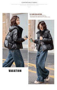 Veste en cuir matelassée en duvet de canard pour femme, mode décontractée élégante, manteau d'hiver, plumes de canard blanches, cuir PU, nouveau style 2025 - Product Image 4