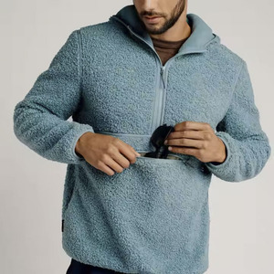 Vente en gros de sweat à capuche Sherpa personnalisé de haute qualité à 3 panneaux et demi-fermeture éclair 100% polaire en poly recyclé pour hommes - Product Image 6