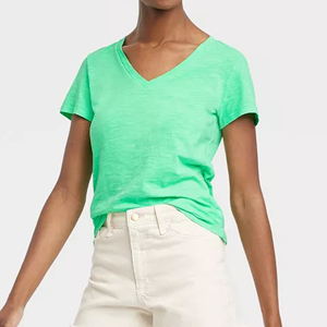 Ropa de calle de calidad superior para mujer, ropa deportiva de manga corta con cuello en V, ropa cómoda de tela de punto para mujer - Product Image 5