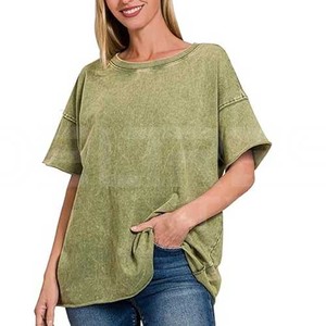 Camisetas de mujer de lavado ácido con cuello redondo de alta calidad Jersey de manga corta de Pakistán-Venta al por mayor - Product Image 2