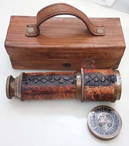 Télescope nautique vintage en laiton enveloppé de cuir, télescope de poche en laiton avec étui en cuir pour décoration maritime - Product Image 3