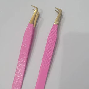 Pinzas Profesionales de Acero Inoxidable Rosa de 90 Grados para Extensión de Pestañas, Punta Fina y Suave, Antimagnéticas, 10 mm, Belleza Sostenible - Product Image 1