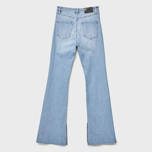 New Best Supplier & Manufacturer High Quality 100% Cotton Streetstyle Trend Pure <b>Blue</b> Washed Flare Pants Small - Product Image 3