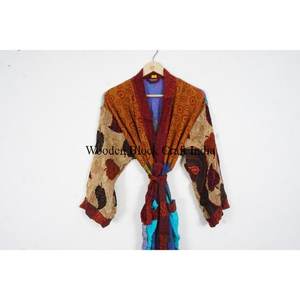 High Quality Funky Style Paisley Patchwork Silk Blend <b>Kimono</b> <b>Robe</b> <b>Satin</b> Lounge Wear for Spring Summer and New Nightwear Gown - Product Image 2