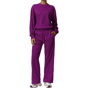 Ensemble de survêtement en molleton de coton personnalisé avec logo pour femmes, ensemble personnalisé de deux pièces pour femmes, sweat-shirt à col rond et pantalon - Product Image 6