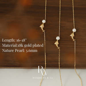 สร้อยคอจี้รูปโลมาและวาฬชุบทองทันสมัย พร้อมไข่มุกลอยน้ำ ไม่หมอง สำหรับเป็นของขวัญเพื่อนหรือของขวัญสำหรับเธอ - Product Image 4