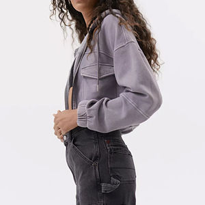 2025 New Latest Design High Quality Solid Color Hot Fashion Winter Wear <b>Hoodie</b> for <b>Women</b> 100% Cotton <b>Zipper</b> Crop Hooded Front - Product Image 3