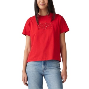 Camiseta de mujer de algodón 100% de alta calidad OEM manga corta talla grande Sexy Crop precio al por mayor con bordado personalizado - Product Image 1