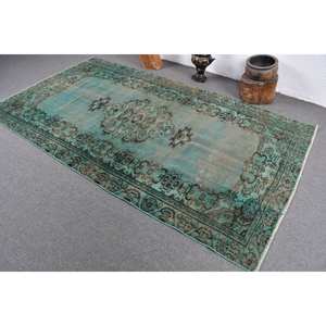 Tapis en laine turque vintage de 5x8 pieds bleu marron Style traditionnel Patchwork Design tissage plat Latex pour décorations de salon - Product Image 4