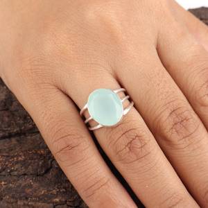 แหวนพลอยอควา ชาลเซโดนี ทรงรี 1.40 กะรัต รับรองโดย IGI เงินแท้ 925 ทำด้วยมือ สำหรับผู้หญิง งานปาร์ตี้ ของขวัญหมั้น - Product Image 6