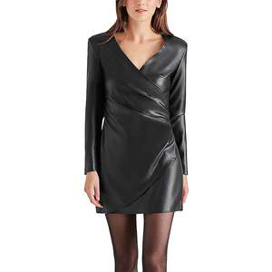 Abito Aderente Steve Madden Sandy Nero XS in Raso con Vita Naturale in Ecopelle - Product Image 1