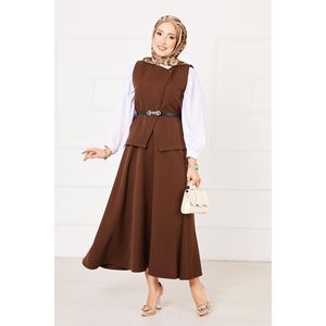 Ensemble femme 2 pièces, jupe à boutons croisés marron, double hijab - Product Image 2