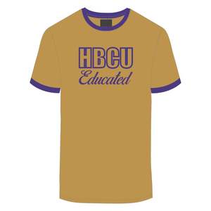 HBCU hombres educados Chenille contraste Trim Ringer camiseta oro con letras bordadas púrpura algodón suave ropa universitaria - Product Image 2