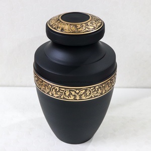 โกศเผาศพอลูมิเนียมสีดำและสีทองสำหรับเถ้ามนุษย์ทำด้วยมือสำหรับเก็บขี้เถ้าอลูมิเนียมทองเหลืองโกศเผาศพโกศอินเดีย - Product Image 3