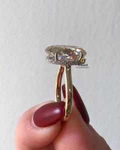 Anillo de Compromiso de Plata de Ley 925 con Moissanita de Corte Ovalado de 7 Quilates, Engaste de Halo Oculto, Estilo Moderno y Lujoso, Sin Color, para Mujer - Product Image 5