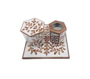 Ensemble de plateaux à bakhoor en os incrusté fait à la main, idéal pour présenter élégamment des porte-encens dans les espaces de salon - Product Image 6