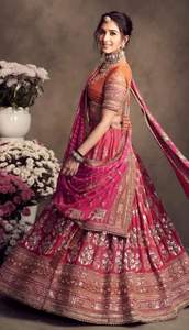 Vêtements ethniques indiens Georgette rose Lehenga Choli Dupatta travail de broderie de séquence d'impression numérique pour les occasions de fête - Product Image 4