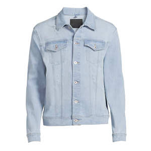 Chaqueta vaquera de alta calidad para hombre, ropa de calle azul a la moda, prendas de vestir exteriores rasgadas, suministro OEM personalizado - Product Image 4