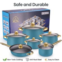 Ensemble de cuisine complet en acier inoxydable 12 pièces, ensemble de casseroles et poêles antiadhésives multicouches, couvercle en verre, compatible induction et gaz, antirouille