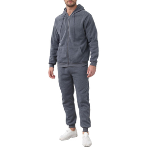 Heavyweight 500GSM French Terry Tracksuit <b>Men</b> Pullover Hoodie Jogger Set Embossed Logo Solid <b>Black</b> - Product Image 1