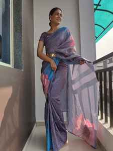 Sari Georgette pesado de último diseñador con trabajo de secuencia para adultos de Fab Zone - Product Image 5