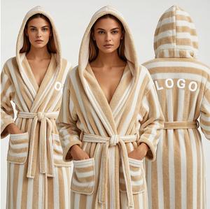 Usine Directe En Gros À Capuche Éponge Tissu Robes Femmes Fil Teint Coton Robe De Nuit Serviette Peignoir Robes De Luxe - Product Image 4