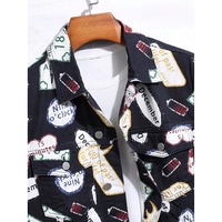 Veste en jean vintage imprimée délavée à l'acide pour homme 2026, manches longues, col rabattu, boutons sur le devant, poches, idéale pour l'hiver