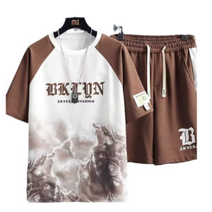 Solide éponge luxe 2024 été hommes chemise short ensemble respirant demi manches bouton formel 100% coton - Product Image 5