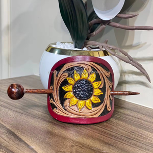High Quality Western Genuine Leather Women <b>Barrette</b> <b>Clips</b> New Handcrafted Tooled Leather Vintage <b>Hair</b> Stick Sunflower <b>Hair</b> Stick - Product Image 2