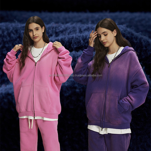 High Quality Custom Logo Cotton Heavyweight Vintage Washed Men Fleece hoodie <b>Zipper</b> Oversized Acid Wash Zip Up hoodies Unisex - Product Image 4