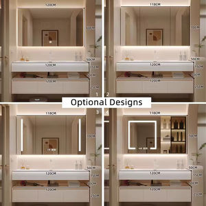 خزانة حمام عصرية بتصميم خشبي ناعم الملمس مع حوض غسيل مدمج ومرآة ذكية بإضاءة LED - Product Image 2