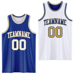Directement de la marque Engro Sports Custom Royal White-Old Gold Maillot de basket-ball à sublimation double face réversible - Product Image 1