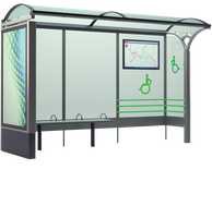 Abri de bus publicitaire extérieur PARYA Type 2, forme rectangulaire, source lumineuse LED, acier galvanisé, CLP MUPI, arrêt de bus, 5 ans ISO