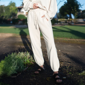 Women White French Terry <b>Joggers</b> 100% Luxury Organic Cotton Pre Shrunk GOTS Certified Premium Soft Tapered Relaxed Fit Pants - Product Image 6