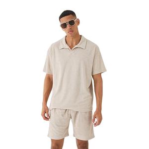 Vêtements décontractés à la mode pour hommes Twinset pour l'été Top vente Nouveau ensemble de chemises et de shorts à col Vente en gros de tissu éponge - Product Image 3