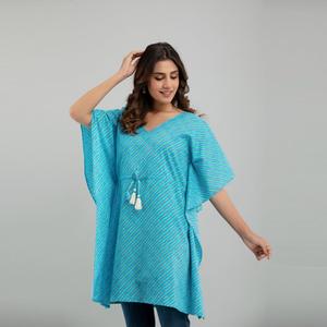 Leheriya Print Cotton Kaftan Cocktail Dress in <b>Light</b> Blue (SHKUP1224) - Product Image 4