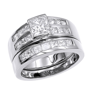 14K Yellow Gold Diamond Ring Fine Jewelry Set 2 Carat Princess Cut Diamond Engagement Ring & Wedding Band Ring for Wedding - Product Image 3