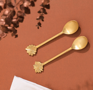 Cuillères à dessert en laiton, artisanat, design élégant de la poignée, ensemble de couverts, 6 pièces, plaqué or, miroir, cadeaux - Product Image 6