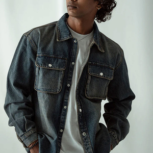 Nouvel article Chemise en jean avec impression de logo personnalisé pour hommes Vêtements décontractés Tenue tendance Vente en ligne Chemise en jean pour hommes fabriquée au Pakistan - Product Image 4