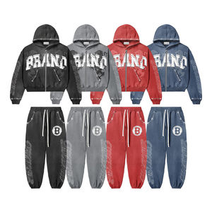 ชุดวอร์มสีทึบใส่ได้ทั้งชายและหญิงโลโก้ปักตามสั่งพร้อมซิปประดับพลอยเทียม - Product Image 1