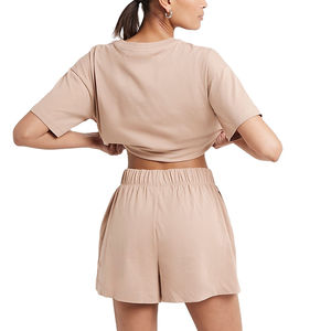 Conjunto de Pijamas para Mujer, Ropa de Dormir de 2 Piezas, Conjunto Corto Personalizado, Camiseta y Pantalones Cortos, Patrón Sólido, Térmico, Venta al por Mayor, Personalizado para Mujer, de Seda y Terciopelo - Product Image 4