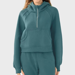 Polaire court à capuche demi-fermeture éclair lâche décontracté Sport manteau chaud sport à capuche vêtements de sport femmes sweats à capuche - Product Image 5