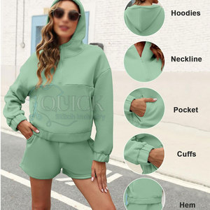 High Quality Casual Wear 100% Cotton Solid Breathable Women Hoodies Short <b>Set</b> Reasonable Price Best Selling for Adult - Product Image 6