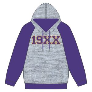เสื้อฮู้ดเกรย์มีฮู้ดเกรดพรีเมี่ยมสำหรับพี่น้องโอเมก้าสีม่วงแขนเสื้อแร็กแลนปักโลโก้ด้วยกำมะหยี่19XX การก่อตั้งเก้าปี - Product Image 2