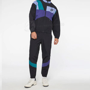 Conjunto de dos piezas para hombre, chándal, nueva moda, cremallera, bloque de color, chaqueta con capucha, conjuntos cortavientos - Product Image 3