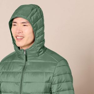 Chaqueta acolchada de lona ligera resistente al agua para hombre, con capucha, cuello levantado, cierre de cremallera, calle alta, invierno, sólido - Product Image 5